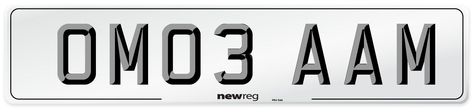 OM03 AAM Number Plate from New Reg